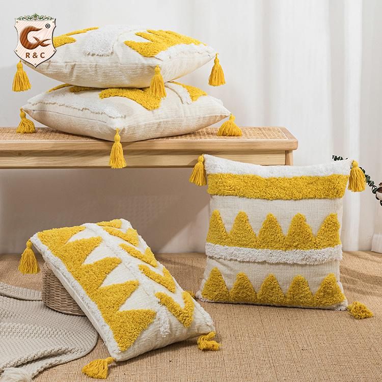 New Tufted Linen Embroidered Pillowcase Bohemian Folk Style Pillow Cover Sofa Bedroom Bed Decorative Cushion