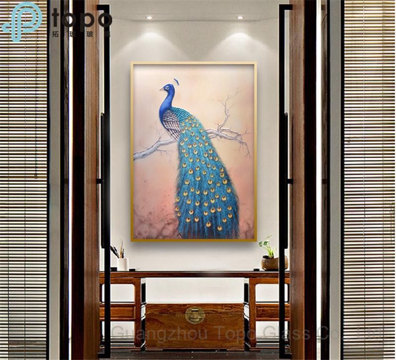 Modern Style Toughened Peafowls Glass-Painting (MR-YB6-2030)