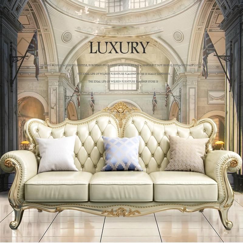 Living Room Furniture Sets Classic Leather Sofa with Wooden Center Table in Optional Furnitures Color and Couch Seats