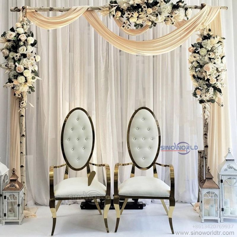 New Design Wedding Event Luxury Golden Stainless Steel Velvet Couch Long Back Wedding Sofa