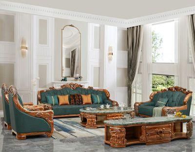 Solid Wood Sofa Combination Villa Living Room Furniture European Style Leather Sofa