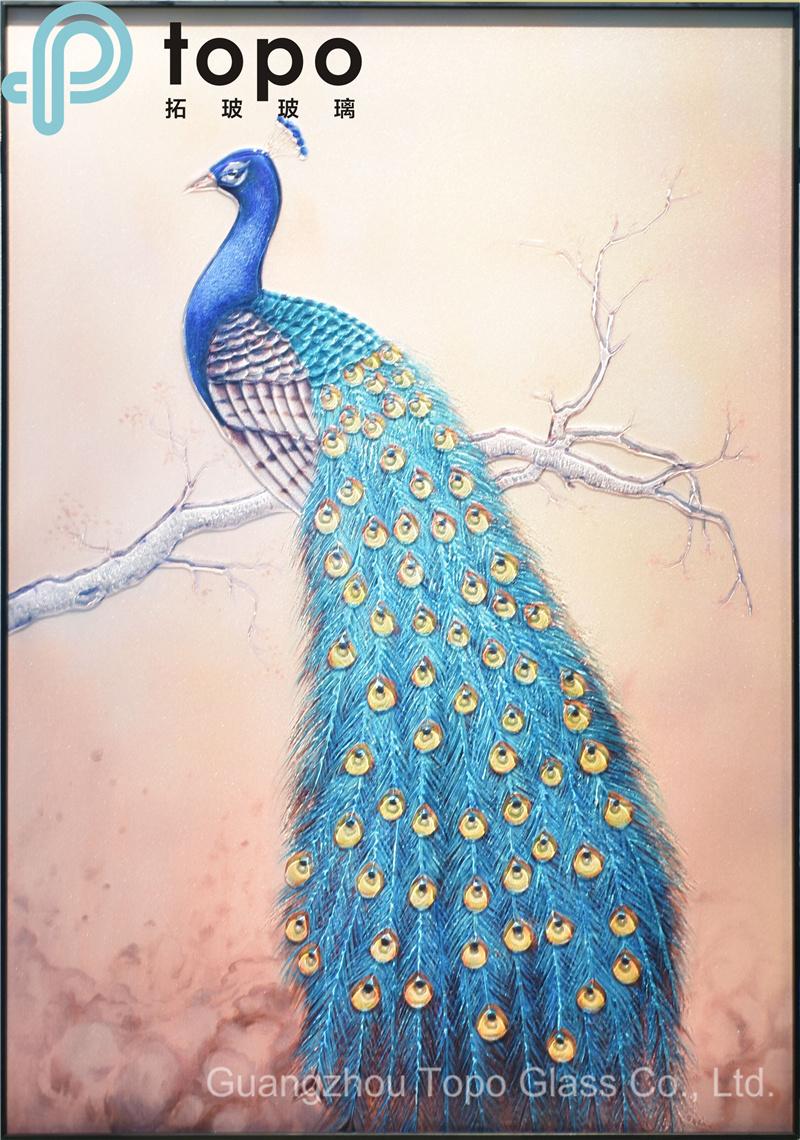 Tempered Decorative Peafowls Glass-Painting (MR-YB6-2030)