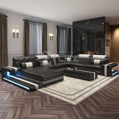 New Arrival Villa Living Room Furniture Top Grade Leather Smart LED U Shape Sofa