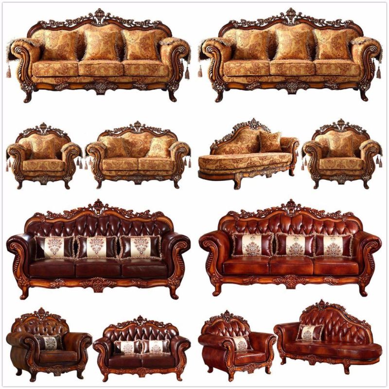 Factory Wholesale Wood Carved Fabric Sofa in Optional Sofas Seats