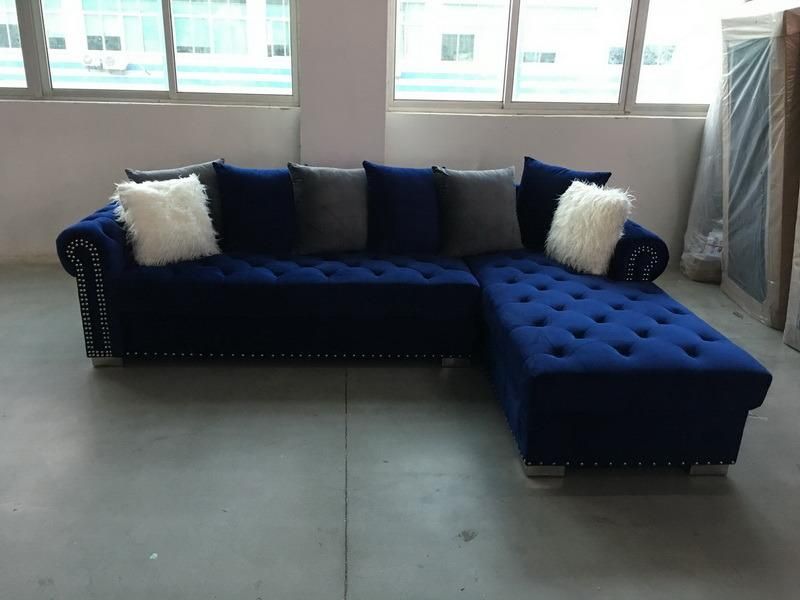 Living Room Sectional Fabric Sofa with Fur Pillows