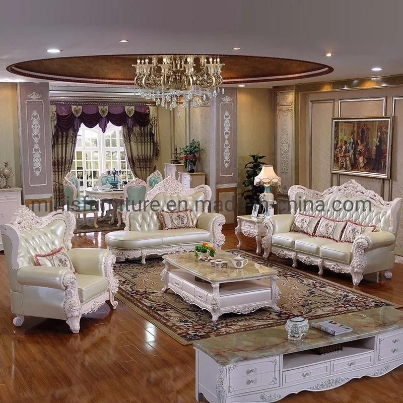 (MN-CSF13) European Royal Furniture Pure Leather Wood Frame Sofa with Chaise