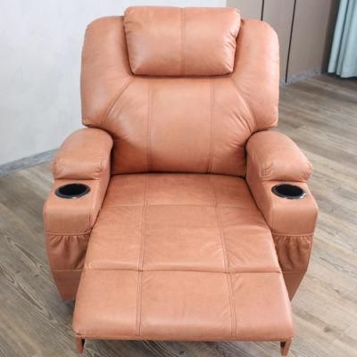 Luxury Style Living Room Sofa High Back Breathable Fabric Sofa Home Furniture Manual Recliner Sofa with Two Cupholders and Storage Pocket Bag