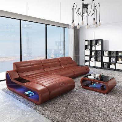 High Back Comfortable Genuine Leather Home L Shape Furniture Living Room Functional Brown Sofa