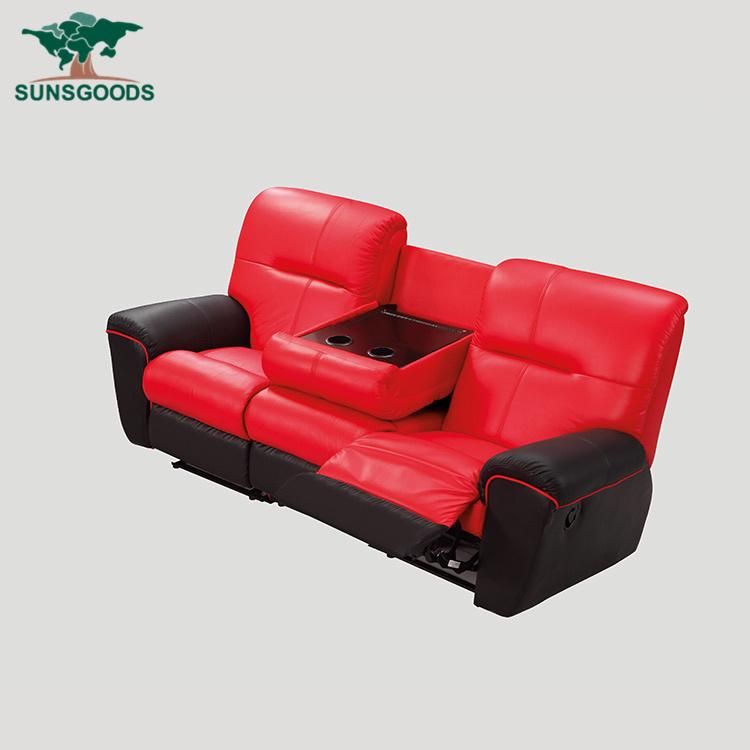 Reclining Red and Black Real Leather Pictures of Sofa Designs