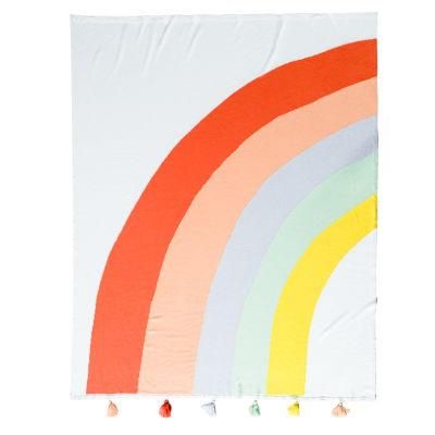 Organic Cotton Throw Blankets Rainbow Design Knitted Blanket for Home Sofa Cotton Knitted Blanket Baby