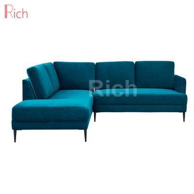 Hotel Event Blue Fabric Velvet Home Leisure Furniture Fabric Sectional Corner Sofa Couch