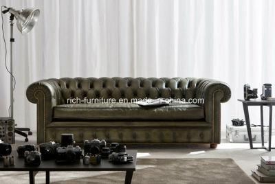 Chesterfield European Style Vintage Leather Sofa for Living Room