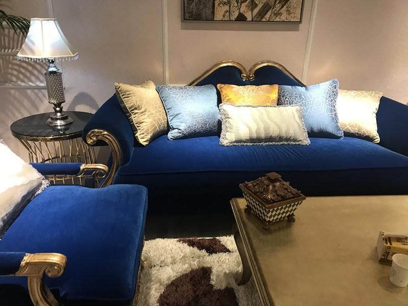 Fabric Wood Frame Sofa with Golden Finish