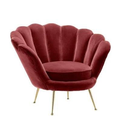New Design Home Furniture Fabric Velvet Plush Shell Sofa Chair with Metal Gloden Legs for Living Room Bedroom