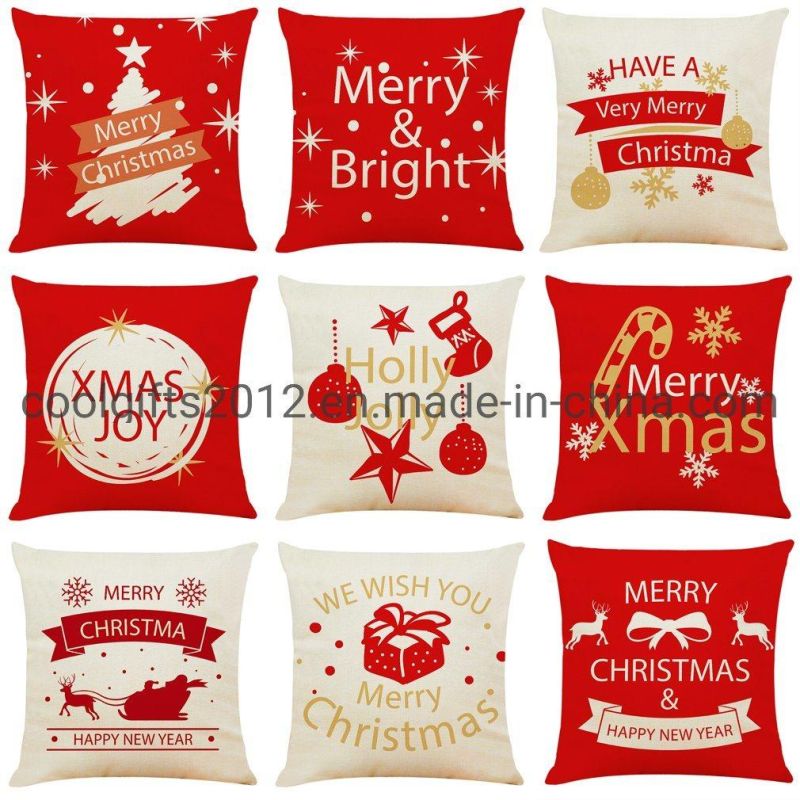 Home Textile Traditional Design Christmas Colorful Reindeer Digital Print Cotton Linen Customizable Sofa Pillow Cover