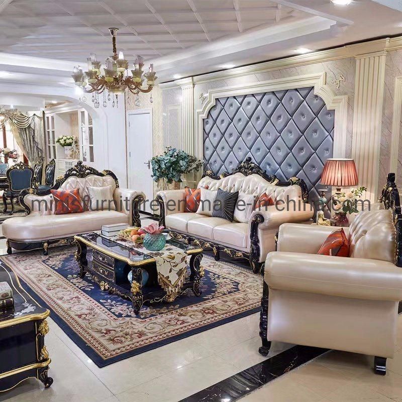 (MN-CSF16) Villa European Style Luxury Living Room Genuine Leather Sofa