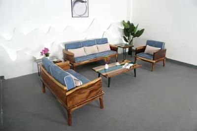 North American Black Walnut Wood Sofa Set, High-End Solid Wood Comfortable Fabric Sofa Set Resin Wooden Table