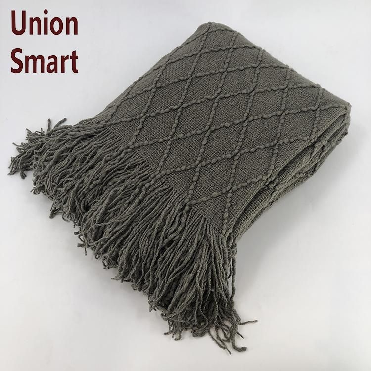 Thick Acrylic Knitted Acrylic Blanket Tassel Sofa Throw Blankets