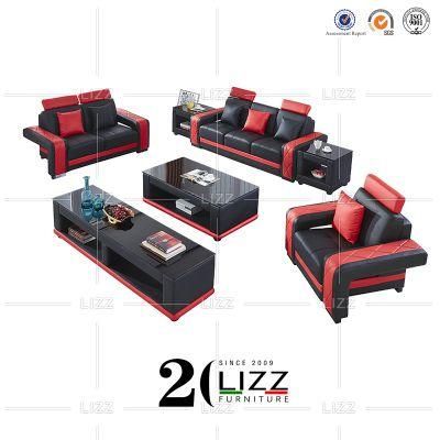 Wooden Contemporary Home Genuine Leather Sofa Furniture Set