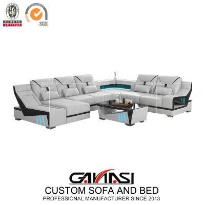 New Design Genuine Leather LED Home Furniture Sectional Sofa with Tea Table