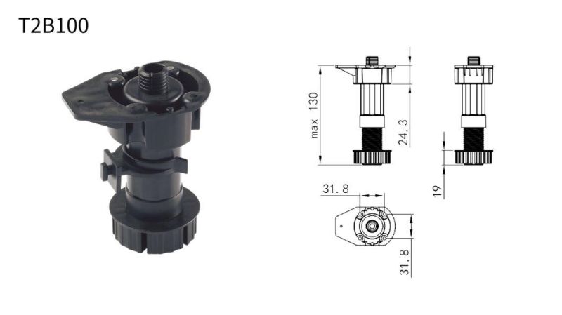 T2b100 Dowelled 100-130mm ABS Plastic Adjustable Cabinet Legs