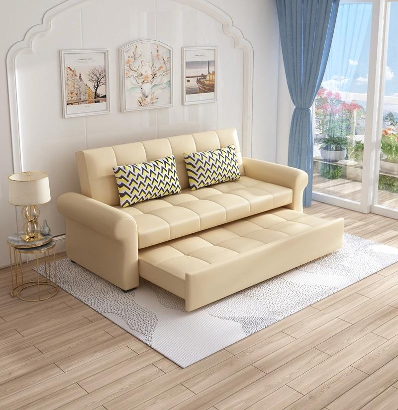 Modern Fabric Folding Sofa Chair Sleeper Three Seat Sofa Bed Wooden Living Room Multi-Function Divan