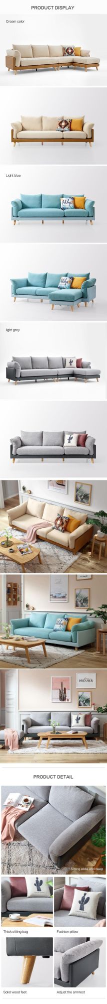 Linsy Living Room Furniture Comfortable Couch Set Gray Wooden Fabric Upholstery Sofa S023