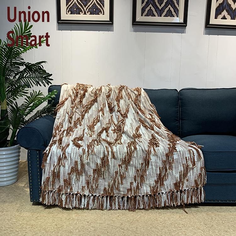 100% Acrylic Woven Fringed Throw Blanket for Sofa Set
