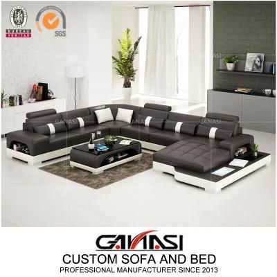 European Style Home Furniture U-Shape Italian Genuine Leather Sofa Sets with Coffee Table
