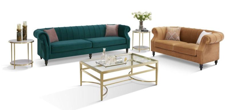 Foshan Manufacturing Zhida Luxury Home Furniture Middle East Style 2 3 4 Seater Sofa Set American Design Wooden Leg Velvet Sofa