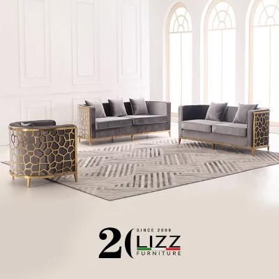 Luxury Velvet Fabric Home Furniture Sofa 1+2+3 with Golden Metal Frame