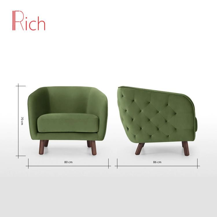 Green Modern European Fabric Button Back Couch Home Living Room Furniture Set Single Sofa