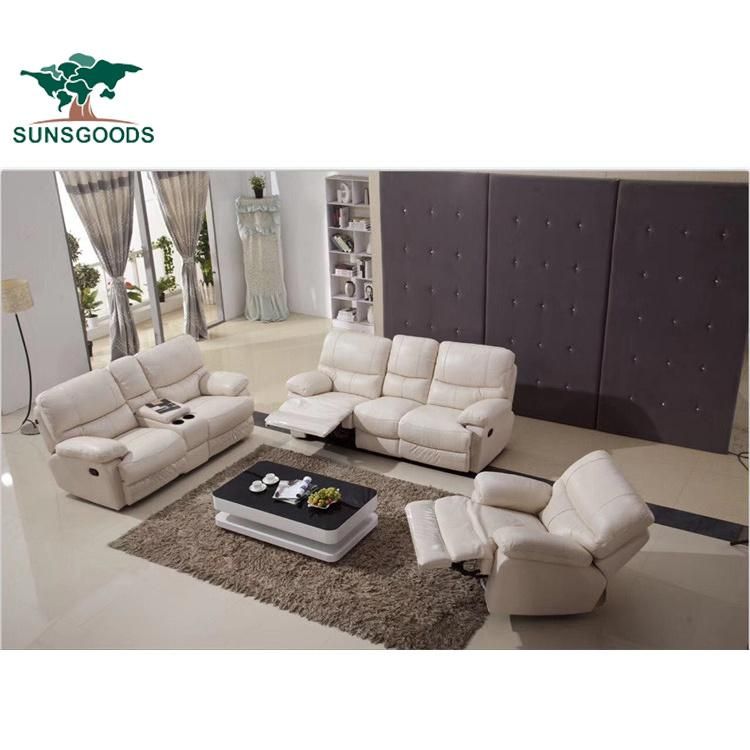 Customized Real Leather Reclining Sofa Set White Colour Furniture Sofa
