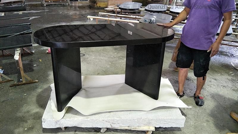 China Cheap Black Marquina Marble Table Top with Stone Base