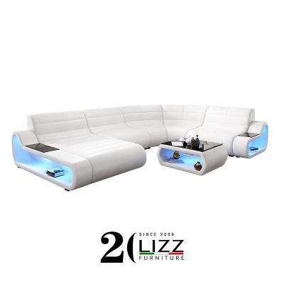 Fashion European Style Home Furniture LED Lighted Genuine Leather Sofa