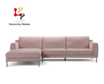 Modern L Shape Pink Fabric 10 Seats Metal Legs Lounge Couch Sofa for Hotel