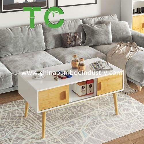 Wholesale Wood Coffee Table with 4 Sliding Doors Sofa Table TV Table for Living Room