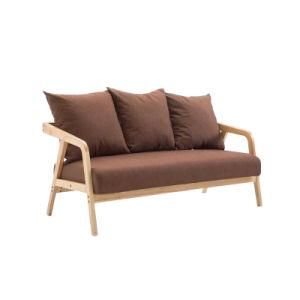 Modern Simple Solid Wood Fabric Sofa 3 Seat Sofa Coffee Color for Living Room Furniture