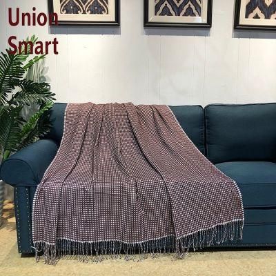 Jacquard Gingham Pattern Knitted Blanket for Sofa