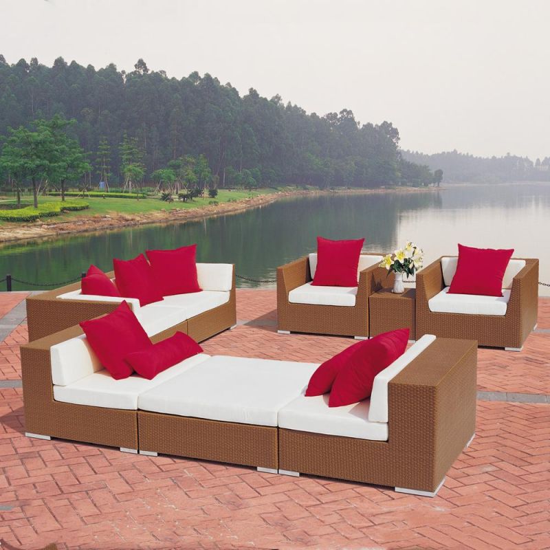 Modern Simple Design Sectional Sofa Brown Rattan Living Room Sofa