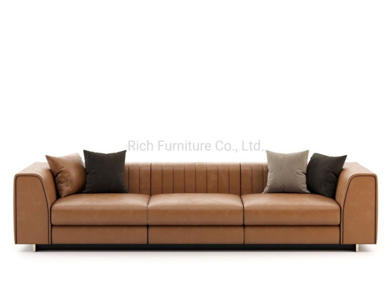 Factory Sofa Custom Nordic Style Modern PU Leather Three Seat Tufed Large Armrest Sofa