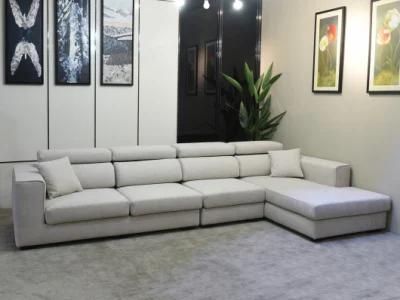 China Factory Modern Living Room Furniture L Shape Leisure Sectional White Fabric Sofa