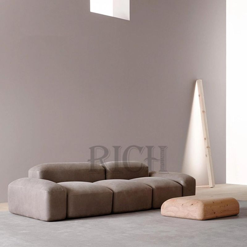 Living Room 3 Seat Lounge Couch Italian Sofa Genuine Leather Minimalist Sofa
