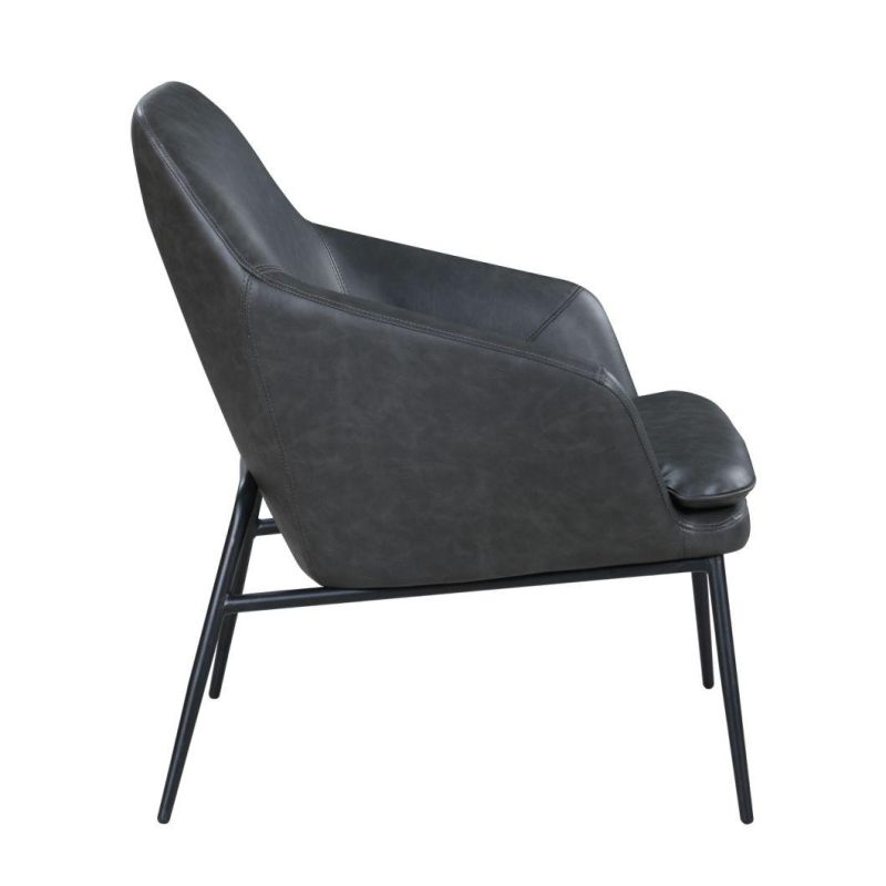 Luxury Living Room Leisure Accent Chair Modern Design Office Hotel Leather Padded Seat Dark Gray Sofa Armchair