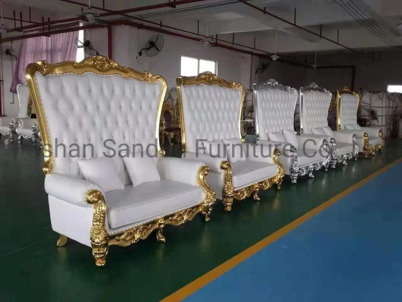 Love Heart Shape Design Luxury Solid Wood Gold Wedding Throne Sofa