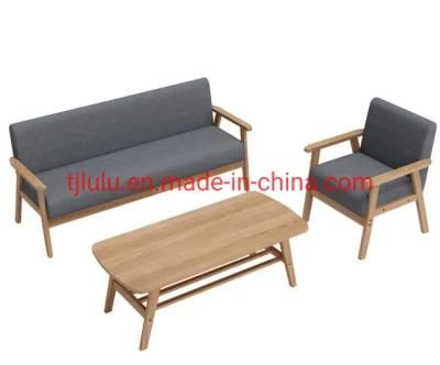 Modern Design Living Room Furniture Fabric Lined Leisure Sofa Set Solid Wooden Lounge Chair Hotel Single Sofa Armchair