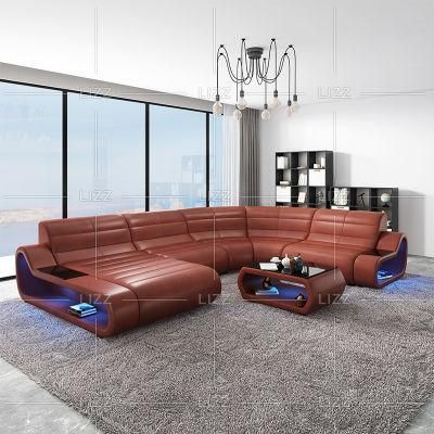 Professional High Quality Modern Hotel Furniture Leisure Curve Design Brown Genuine Leather Sofa