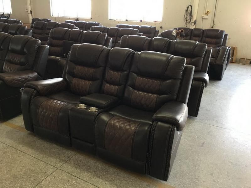 Air Leather Power Reclining Sofa with Nail Arm for Living Room Furniture