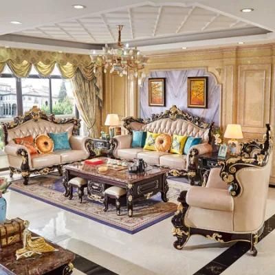 Living Room Furniture Wood Carved Classic Luxury Leather Sofa Set in Optional Sofas Seats and Furnitures Color