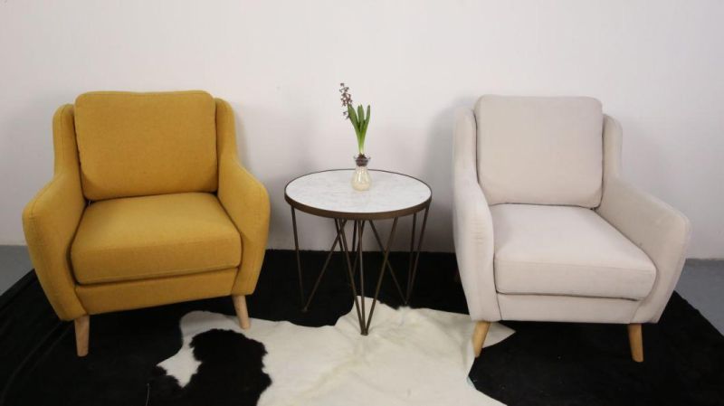 Home Modern Leisure Design Bedroom Fabric Wooden Couch Living Room Furniture Single Sofa